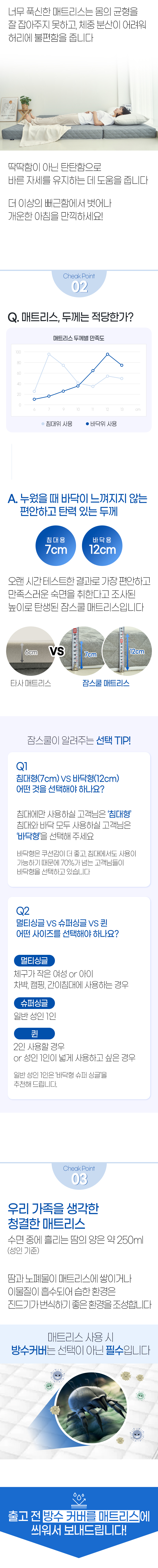 두께 선택 안내: 침대형 7cm, 바닥형 12cm